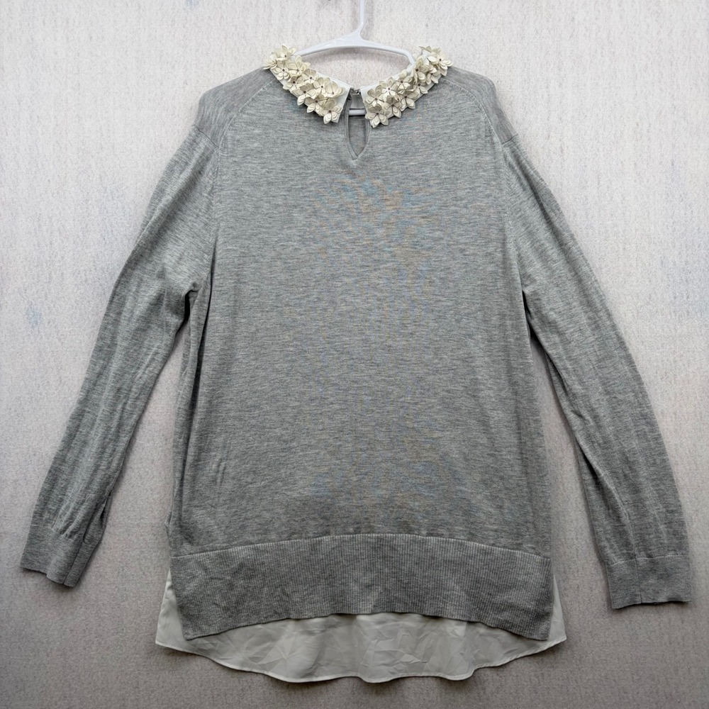 Ted Baker London Grey Floral Embellished Collar Layered Sweater Size 5 NANSEA